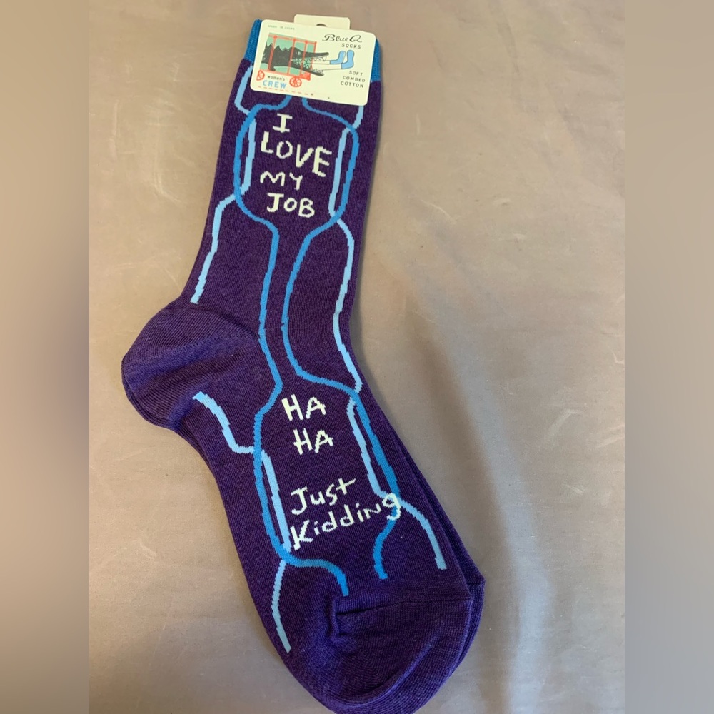 Blue Q Women's Socks - I Love My Job - ha ha Just Kidding Purple Novelty Funny